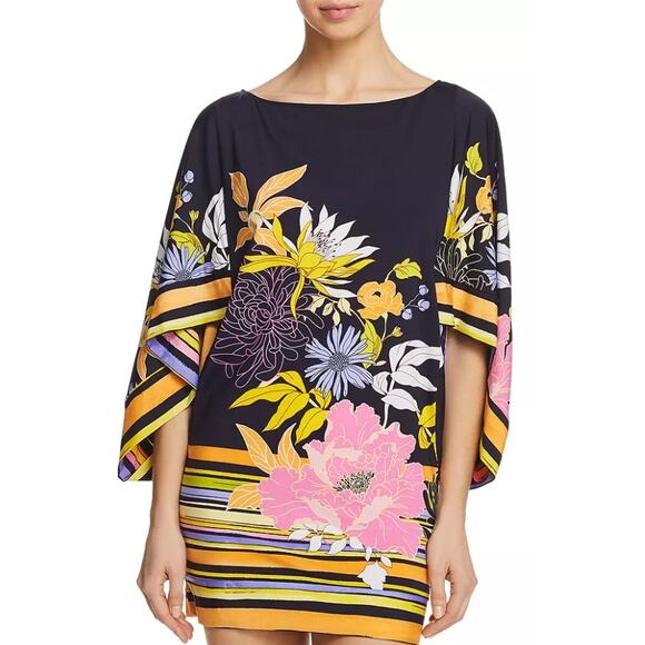 Trina Turk Dresses & Skirts - Trina Turk Floral Tunic Swim Cover-Up 3/4 Sleeves Mini Dress Size Small Colorful